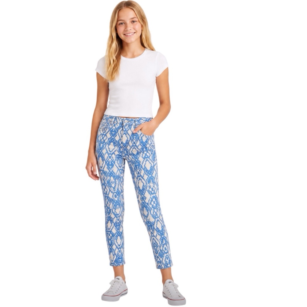 7 For All Mankind Metallic Skinny Legging Jeans Big Girls Size 14 Blue White